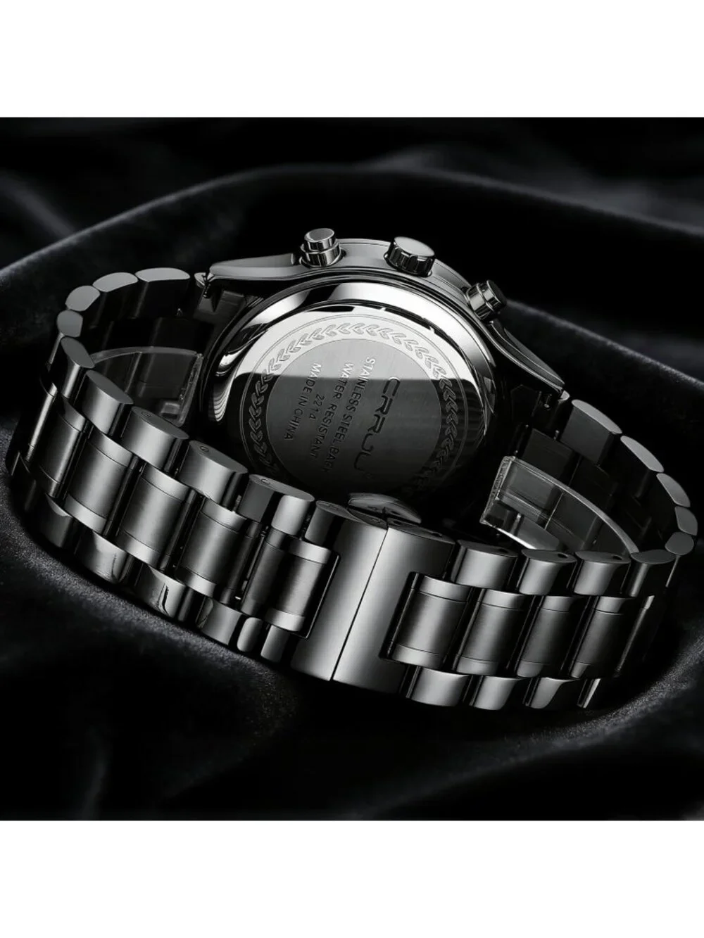 Men's Black And Gold Analog Stainless Steel Waterproof Chronograph Wrist Watch
